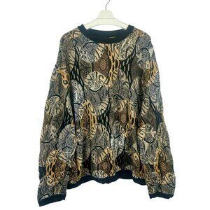 Vintage Coogi Australia Sweater Men 4X Black Brown 3D Spiderweb Abstract Pattern